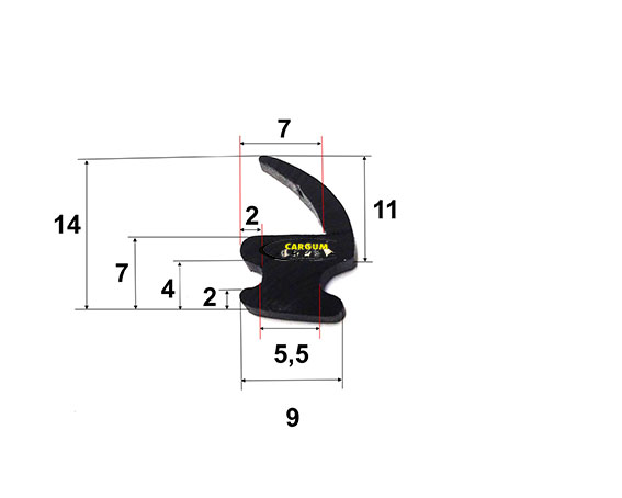 Gummiprofil T 14 x 9 x 5.5